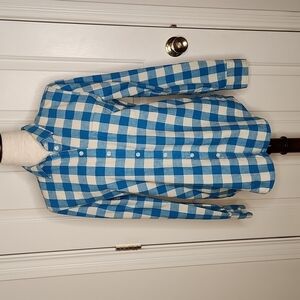 J. Crew Boy Fit Blue White Buffalo Check Top Size S